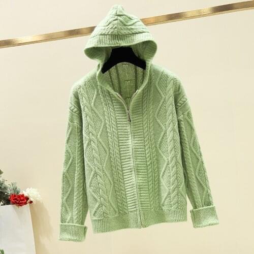 Abrini Zipper Knitted Cardigans Women 2021 Fall Sweater Cardigans Hood Sweater Women High Street Hooder Sweater Coat For Women