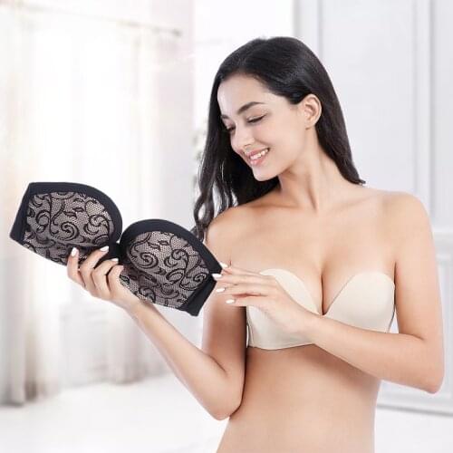 Women Invisible Push Up Bras Strapless Demi Bra Antil Slip Seamless Brassiere A B C Cup