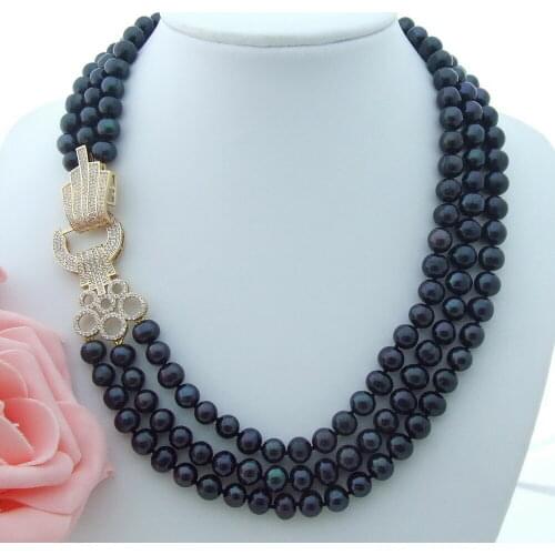 Hand knotted long 45-50cm 8-9mm natural black freshwater pearl sweater chain clasp necklace fashion jewelry
