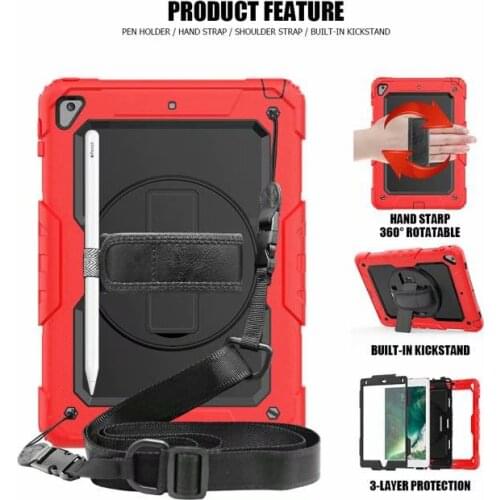 Case for Apple New iPad 9.7 2017 2018 6th generation Tablet A1822 A1893 360 Degrees Rotating cover Hand Strap & Neck Strap +pen