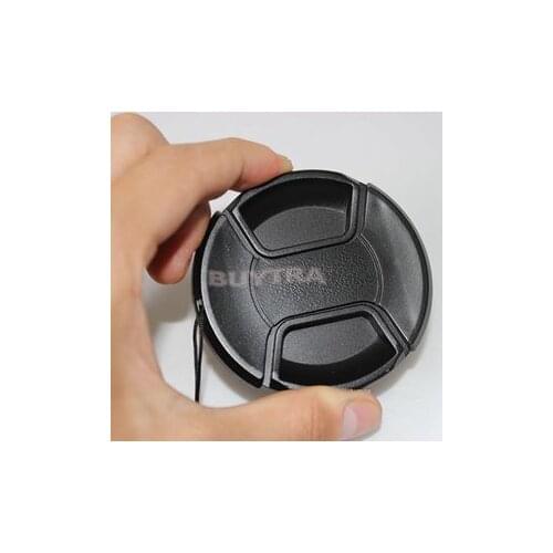 Black 67mm Lens Cap Center Pinch Snap-on Front Lens Cover Holer with Anti-lose Cord for Canon Nikon Sony Lens