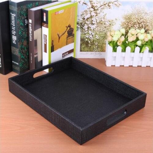 Wooden braided black leather tray wood storage tray Cutlery organizer storage drawers Home fruit plate modern fruit tray PFT013