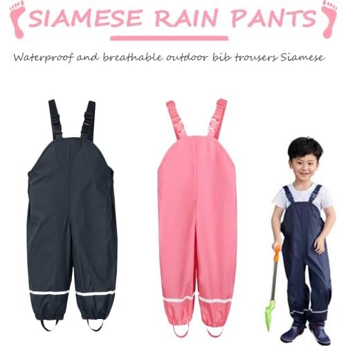 Waterproof Kids Overalls Rain Pants Adjustable Strap Windproof Rain Jumpsuit Boys Girls Trousers Long Pants Children Clothes