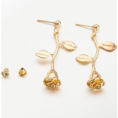 Statement Earrings For Women Rose Flower Tassel Dangle Drop Earring Flowers Leaf Pendants Gold Color Eardrop Fashion Jewelry