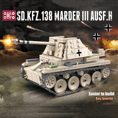 Gulo gulo 608pcs WW2 Military German Weasel Tank Model Building Block Self-anti-tank Weapon Bricks Sets Children Toys Gifts