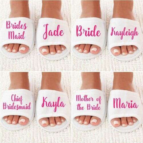 CUSTOMZIED name and title wedding bridesmaid bride spa slippers Matron of honor Bachelorette bridal shower party favors gifts