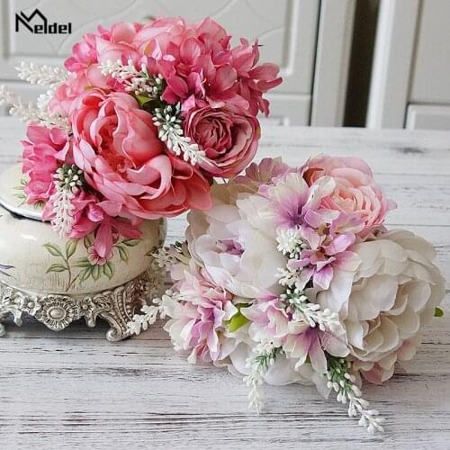 Meldel Artificial Peony Wedding Bouquets Silk Flowers for Wedding Bouquets Fake Peony Roses Party Garden Home Decoration Flower