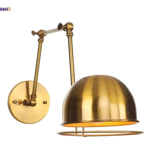 IWHD Gold Swing Arm Retro Wall Light bedroom Stair Mirror Loft Industrial Decor Vintage Wall Lamp Sconce LED Applique Murale LED
