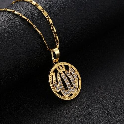Exquisite Classic Allah Islamic Necklace Jewelry Women Gold/Silver Color Crystal Round Religion Muslim Jewelry Women wholesale