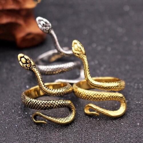 Vintage Gold Snake Rings For Women Fashion Adjustable Stainless Steel Snake Couple Ring Men Punk Gothic Jewelry anillo serpiente