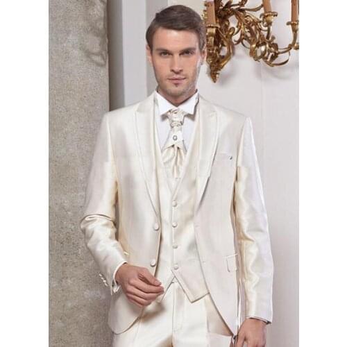 TOP SALE/Latest Design Custom Made Two Buttons Ivory Groom Tuxedos Peak Lapel Best Man Groomsman Men Wedding Suits/wedding men c