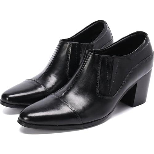Italian Shoes Men Genuine Leather High Heels Classic Black Slip On Oxfords Male Dress Wedding Office Zapatos Hombre Formal