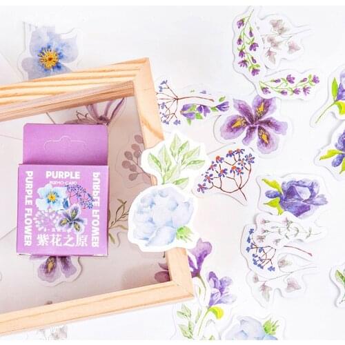 46Pcs Boxed Sticker purple Flower diy Scrapbook hand account blue green Scrapbooking DIY Diary Album Stick Lable stickers 4CM