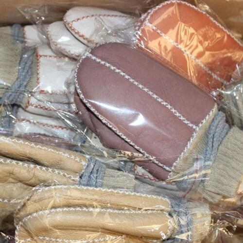 New childrens gloves real sheep fur integrated wool baby Gloves Winter hanging rope mittens keep warm U style