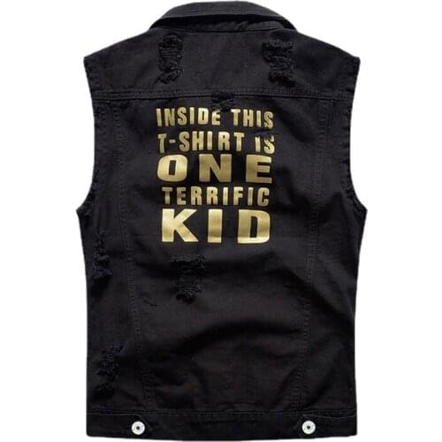 New Mens Fashion Casual Black Hooded Sleeveless Vest Denim Vest Jacket Street Punk Style Denim Vest Multiple Size Options M-5XL
