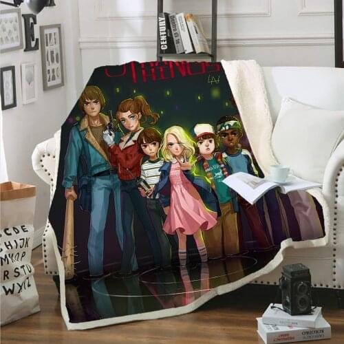 Stranger Things 3D Printed Sherpa Blanket Couch Quilt Cover Travel Bedding Outlet Velvet Plush Throw Fleece Blanket Bedspread