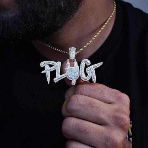 Golo Silver Color Plug Letter Pendant Necklace Iced Out Bling 5A CZ Micro Pave Finish Zircon Hip Hop Rope Chain Mens Jewelry