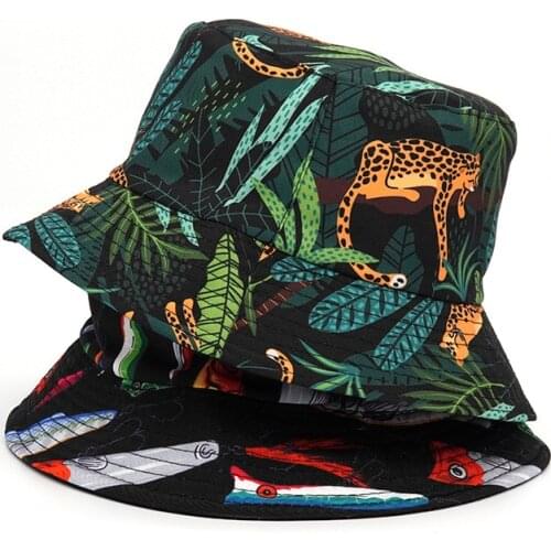 Luxury Brand Animal Leopard Fish Print Bucket Hat for Women Men Reversible Panama Sun Hat Summer Ladies Beach Fisherman Hats
