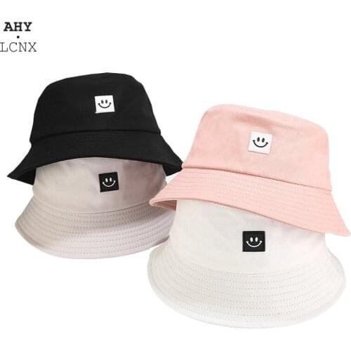 Summer Casual Smile Face Womens Bucket Hat Cotton Sun Hat For Women Outdoor Sports Travel Beach Panama Fishermen Female Cap