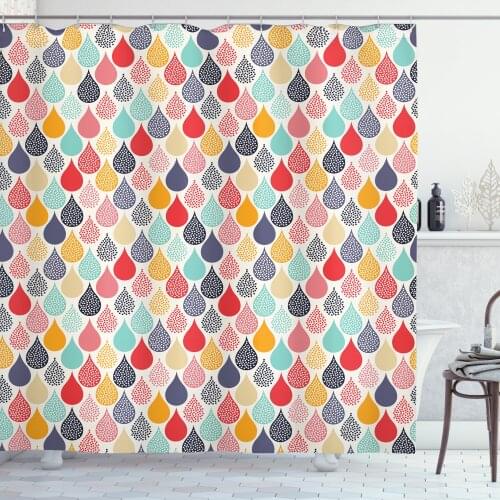 Pastel Shower Curtain Set Ethnic Scale Look Colorful Drops Art Curtain for Bathroom Decor 12 Hooks Decorative Bath Accessory