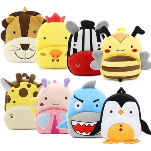 Animal Plush Childrens Backpacks Cute Bee Butterfly Print Kids Bags Adjustable Strap Kindergarten Book Bags Boy Girl Backpacks
