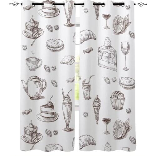 Afternoon Tea Cake Dessert White Window Curtains For Living Room Bedroom Home Decoration Panels For Kitchen Kids Curtains