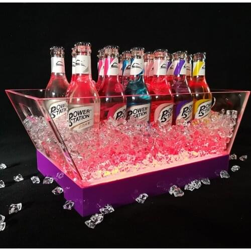 Transparent Acrylic Plastic Champagne Barrel With Led Light Trapezoidal Square Ice Drink Beer Cocktail Bucket Ktv Bar Luminous