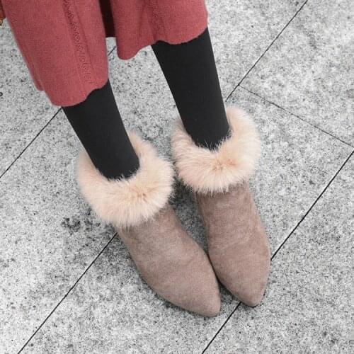 PXELENA 2018 Winter Hot Faux Fur Ankle Boots Women Round Toe Flock Square Low Heels Short Boots Lady Shoes Comfort Casual 34-43