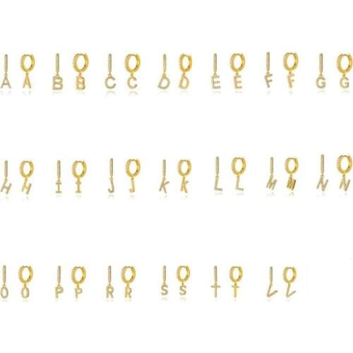 1 pcs 925 Sterling Silver CZ 26 Letters Hoop Earring Zircon Cartilage Earrings Puncture Helix Piercing Earring Fine Jewelry A30