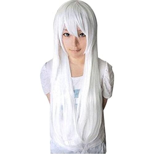80cm Lnuyasha kurama HakuToshi moka akashiya Long Straight Vocaloid White Synthetic Cosplay Wig With Bangs+Wig Cap