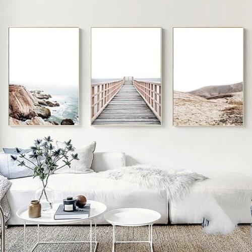 Scandinavian Nature Landscape Poster Print Canvas Wall Art Nordic Decoration Coastal Bridge Picture Painting Modern Home Decor