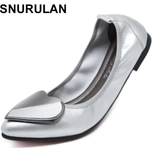 SNURULAN Hot Big Size Heart Shaped Flat Shoe Comfortable Womans Leisure Ballet Flats Fashion Woman Student Foldable Shoes