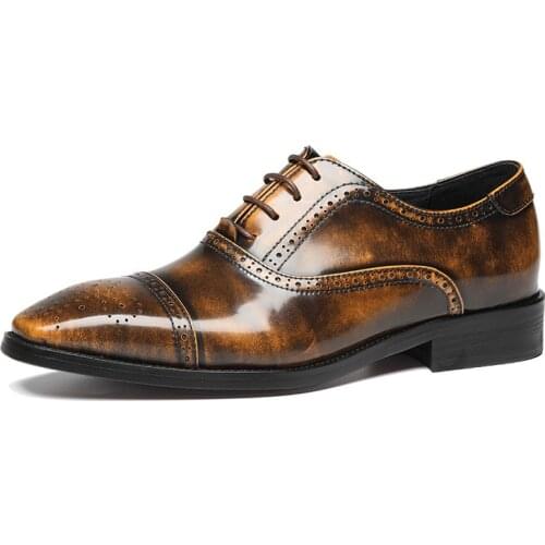 Handmade Mens Dress Shoes 100% Calf Leather Cap Toe Oxford Patent Leather Lace Up Luxury Brogue Wedding Party Formal Shoes Men