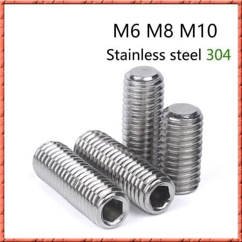50-200pcs/lot stainless steel M6 M8 M10 fixing screw household hexagon socket DIN913 headless bolt flat end set screw