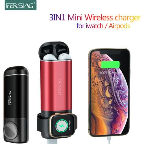 FERISING 3IN1 5200mAh Powerbank Power Bank for Xiaomi Phone Wireless Charger for iWatch Apple Watch 5 4 3 2 1 for AirPods Pro