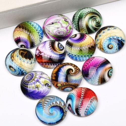 Reidgaller mix fractal swirl photo round dome glass cabochon 12mm 20mm 25mm diy jewerly findings for earrings pendants making