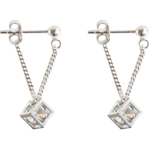 Real 925 Sterling Silver Square Stud Earrings for Women Girls Fashion sterling-silver-jewelry brincos brinco