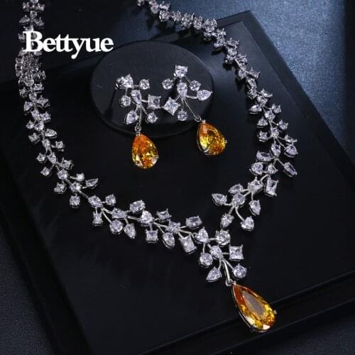 Bettyue Brand Charm Fashion Luxury Jewelry Sets AAA Multicolor Zircon White Gold Plant Jewelry Set For Woman Florid Wedding Gift
