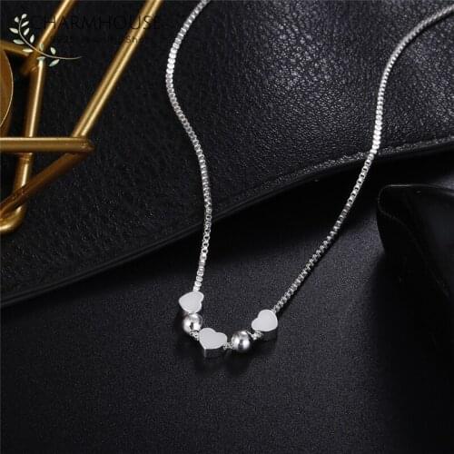 Pure Silver 925 Necklaces For Women Collier Femme Heart Beads Pendant & Necklace Chains Fashion Jewelry Accessory Birthday Gifts