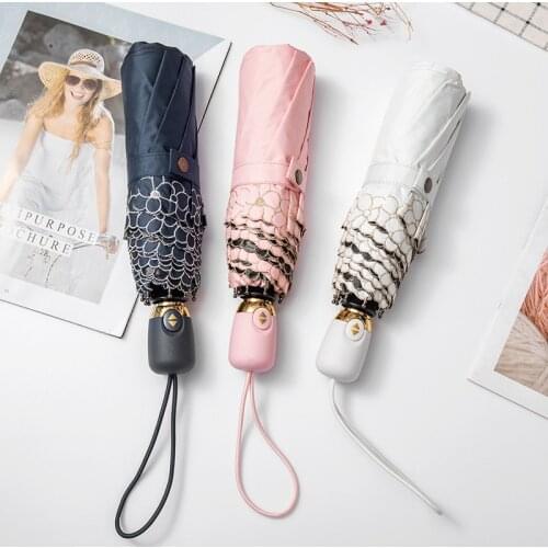 Automatic folding umbrella sunny and rainy umbrella female sun umbrella sunscreen anti ultraviolet black glue sunshade umbrella