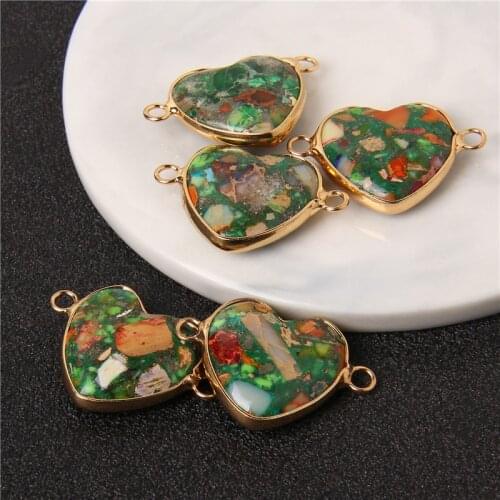 1pc Natural Stone Pendants Heart Shape Imperial Jasper Beads Pendant Connectors for Jewelry Making Bracelet Neckalce 29*20mm