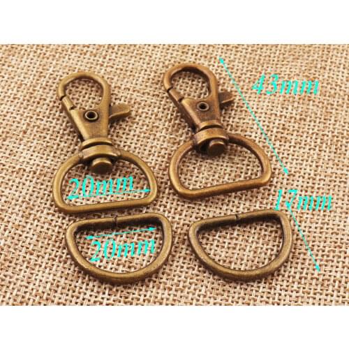 10 sets Antique Bronze Lobster Swivel Clasps D Ring Hook Claws Carabiner Snap Buckle Gate Bag Purse Strap Handbag D-rings