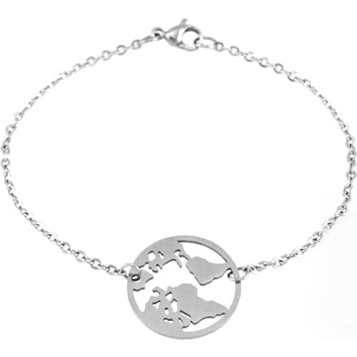 100% Stainless Steel World Map Pendant Bracelets For Women Men Earth Charm Metal Matte Surface Bracelet Wholesale Gift for Wife