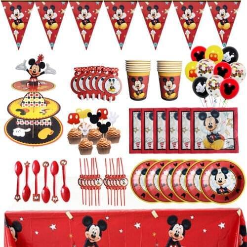 136pcs Disney Mickey Mouse Happy Birthday Party Supplies Party Cup Plate Straw Balloon Deocoration For Kids Favor Gifts