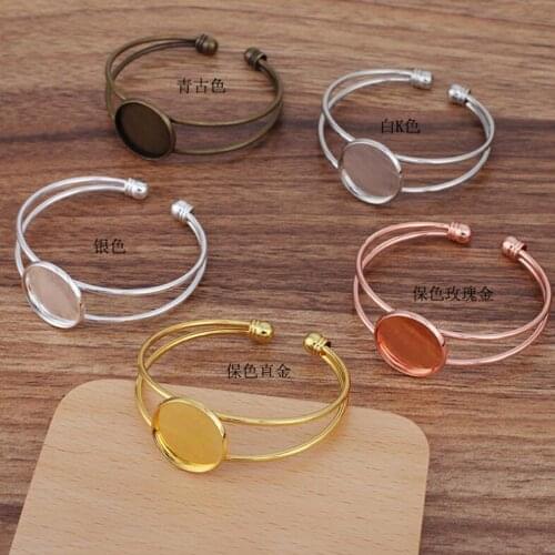 20pcs Retro Antique Bronze Silver KC Gold Plated Bangle Base Bracelet Blank Findings Tray Bezel Setting 20mm 25mm Cabochon Cameo