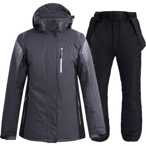 -30°C grey colors Women Men Snow Suit Wear Snowboard Clothing Winter Waterproof Windproof Warm Skiing Jacket + Snow bibs Pant