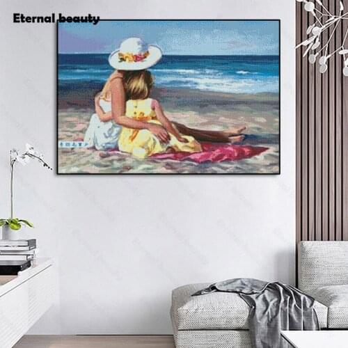 5D Diamond Painting Portrait Mother and Daughter Diamond Embroidery Cross Stitch Kit Mosaic Full Square Round Diamond Home Decor