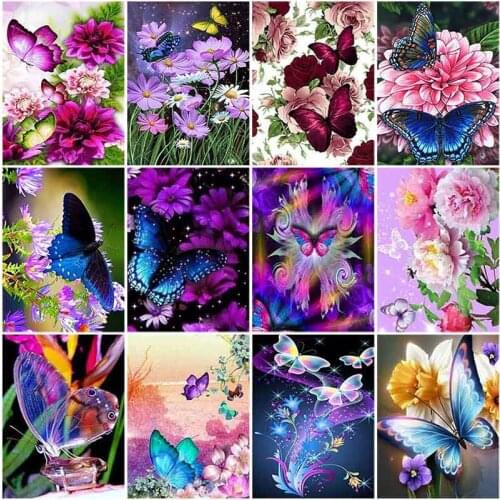 DIY 5D Diamond Painting Butterfly Diamond Embroidery Flowers Cross Stitch Kit Full Round Drill Rhinestone Mosaic Home Decor Gift
