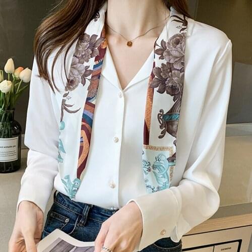 Long Sleeve White Blouse Tops Blouse Women Blusas Mujer De Moda 2021 V-Neck Office Lady Chiffon Blouse Shirt Blouses Femme E627