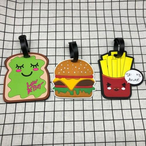 ISKYBOB Pvc Soft Rubber Burger Luggage Tag Sandwich Bag Tag French Fries Aircraft Boarding Pass Label